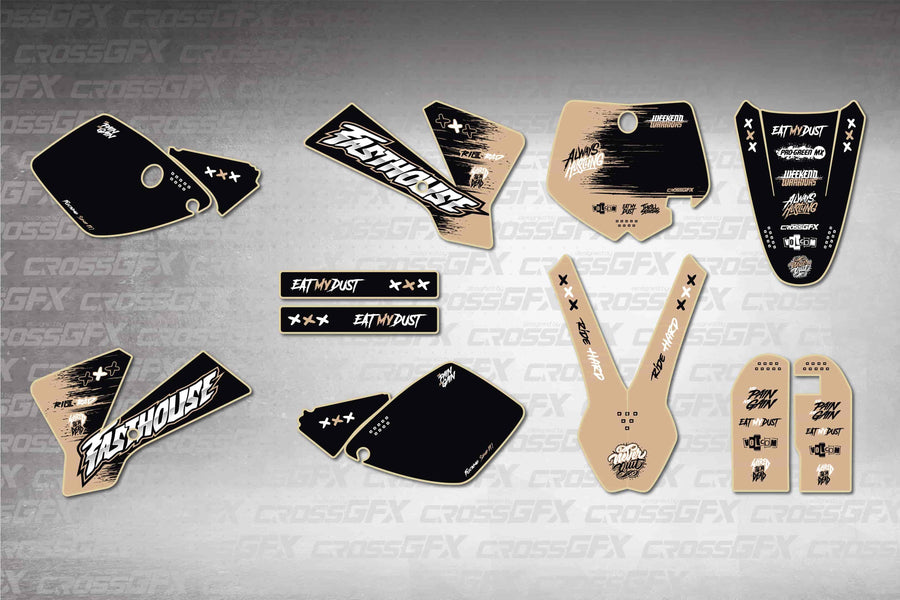 Graphics for KTM 65 SX 2002-2008 - Savage Brown - flat layout showing all decal pieces included