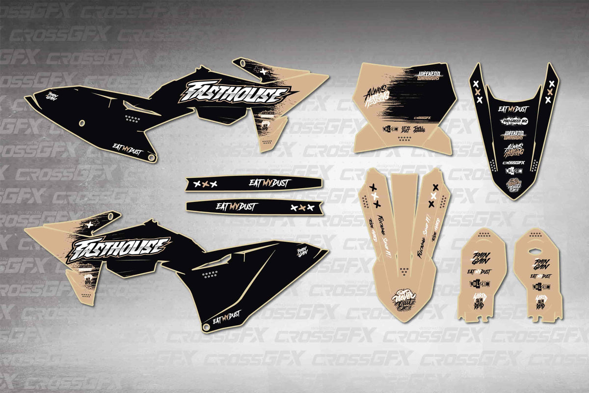 Graphics for KTM 85 SX 2025-2026 - Savage Brown - flat layout showing all decal pieces included