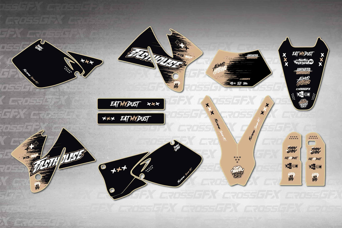 Graphics for KTM EXC 1998-2000 - Savage Brown - flat layout showing all decal pieces included