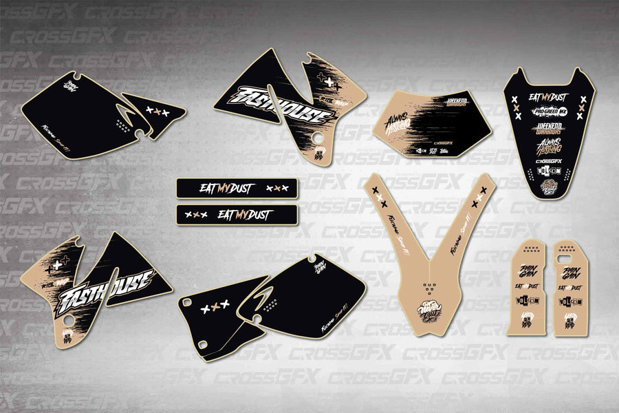 Graphics for KTM EXC 1998-2000 - Savage Brown - flat layout showing all decal pieces included