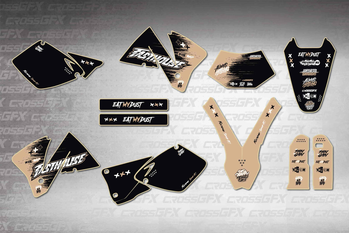 Graphics for KTM EXC 2001-2002 - Savage Brown - flat layout showing all decal pieces included