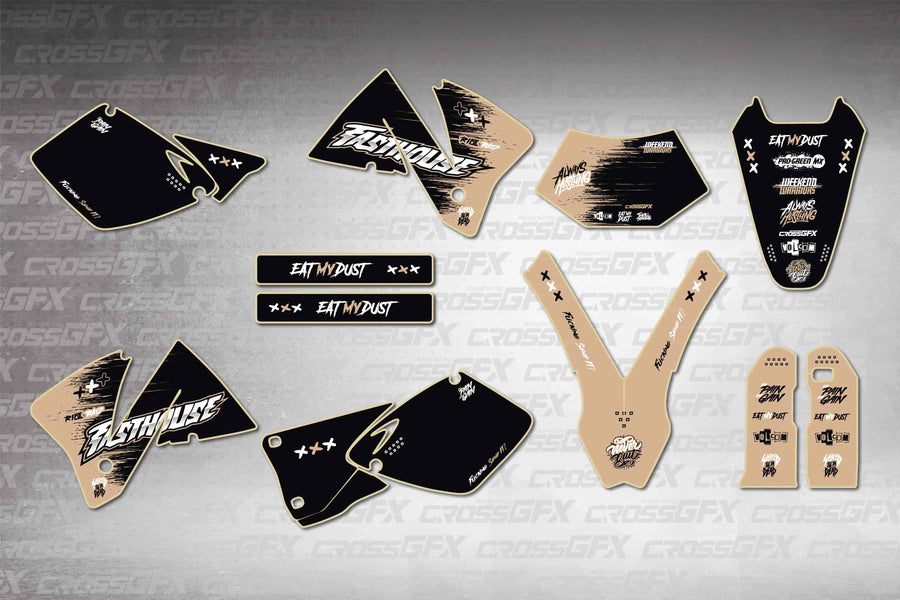 Graphics for KTM EXC 2001-2002 - Savage Brown - flat layout showing all decal pieces included