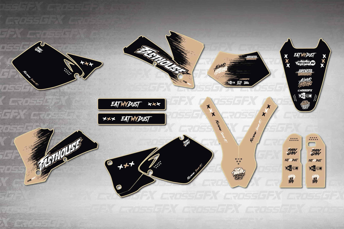 Graphics for KTM EXC 2003 - Savage Brown - flat layout showing all decal pieces included