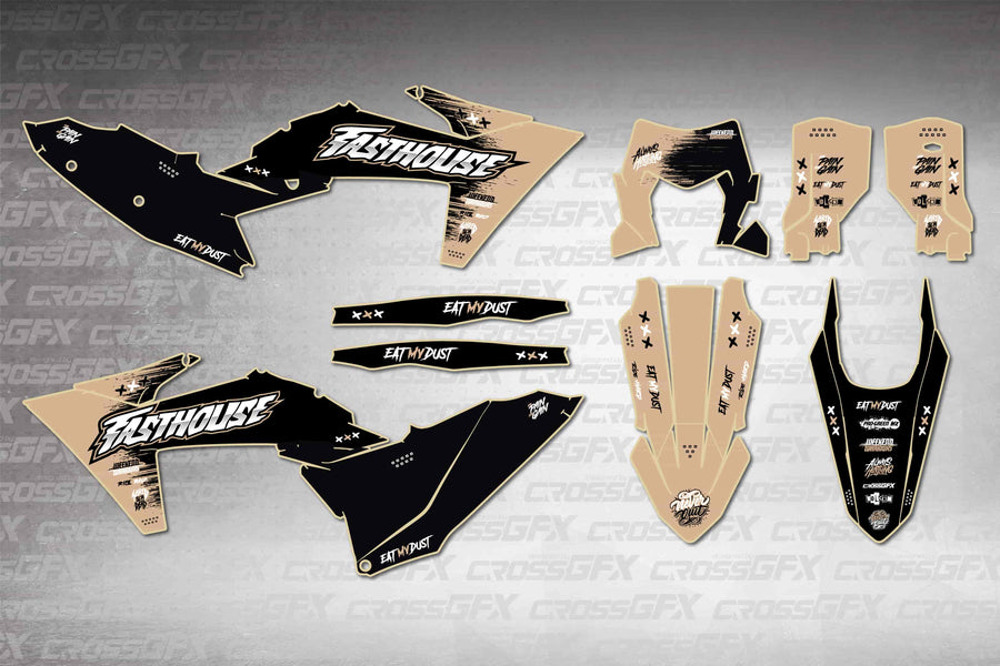 Graphics for KTM EXC-F 2024-2025 - Savage Brown - flat layout showing all decal pieces included