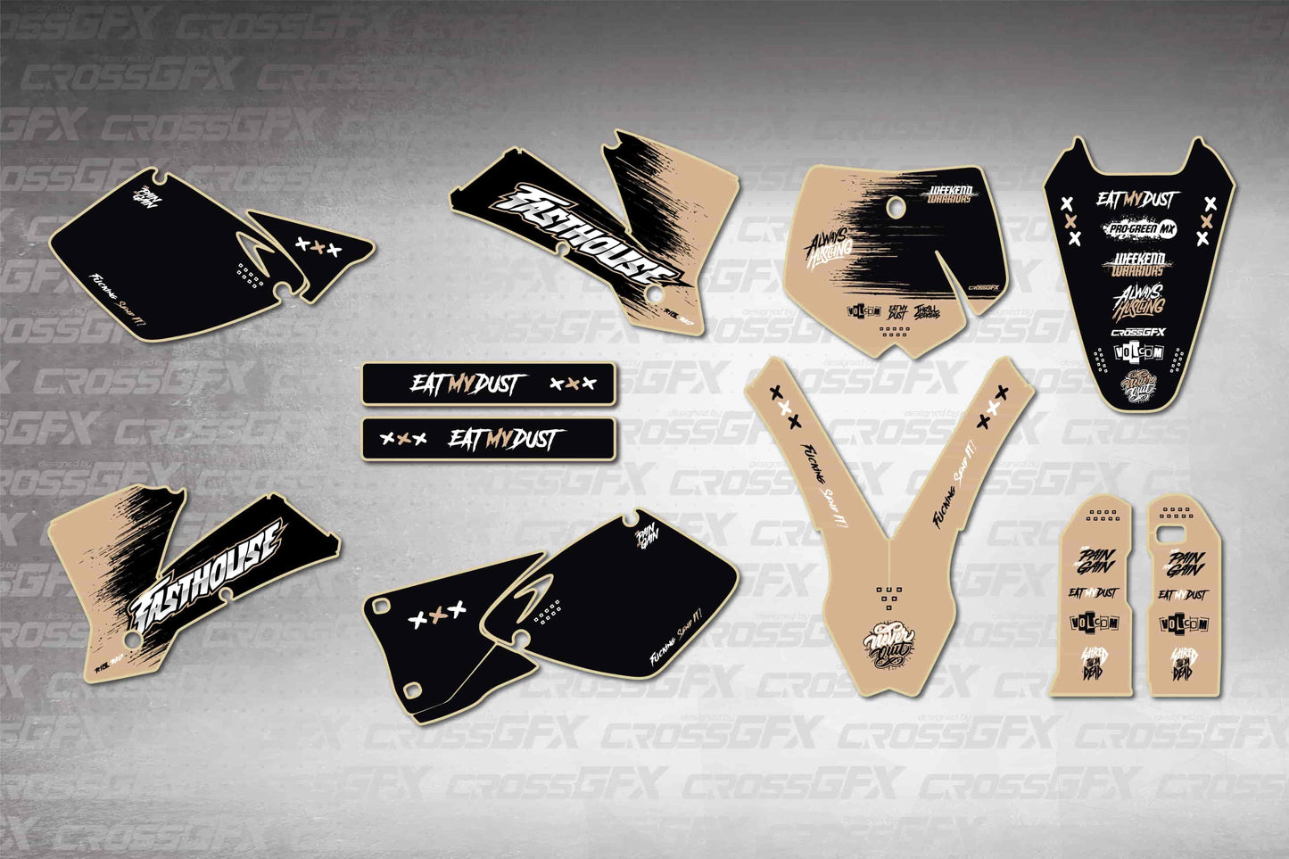 Savage Brown graphics kit for KTM MXC 2003 - flat layout design preview