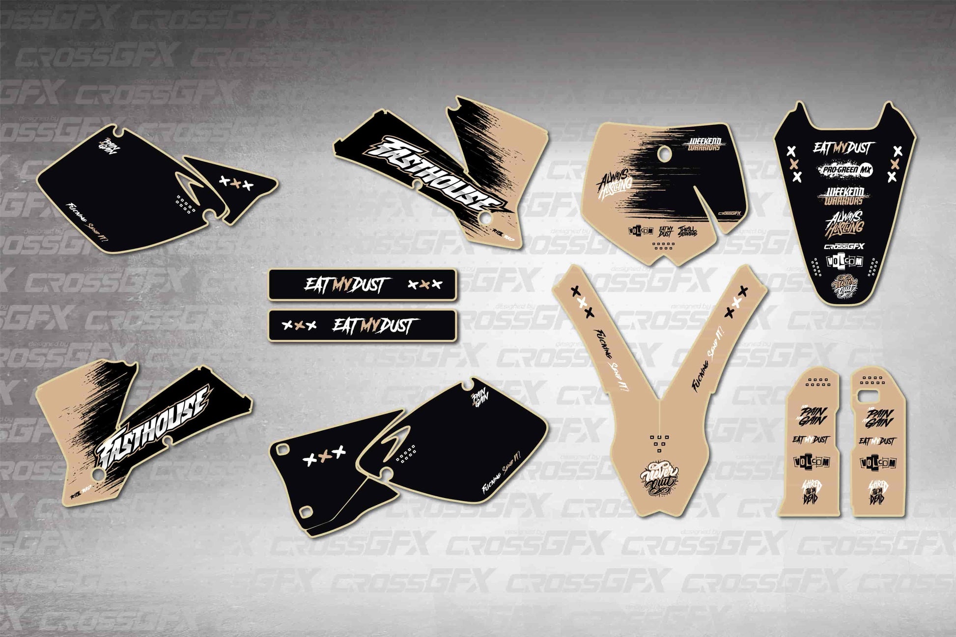Savage Brown flat layout graphics kit for KTM SX 2002 - semi-custom motocross decals