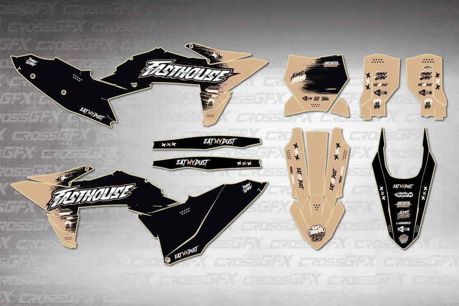 Graphics for KTM SX 2025-2026 - Savage Brown - flat layout showing all decal pieces included