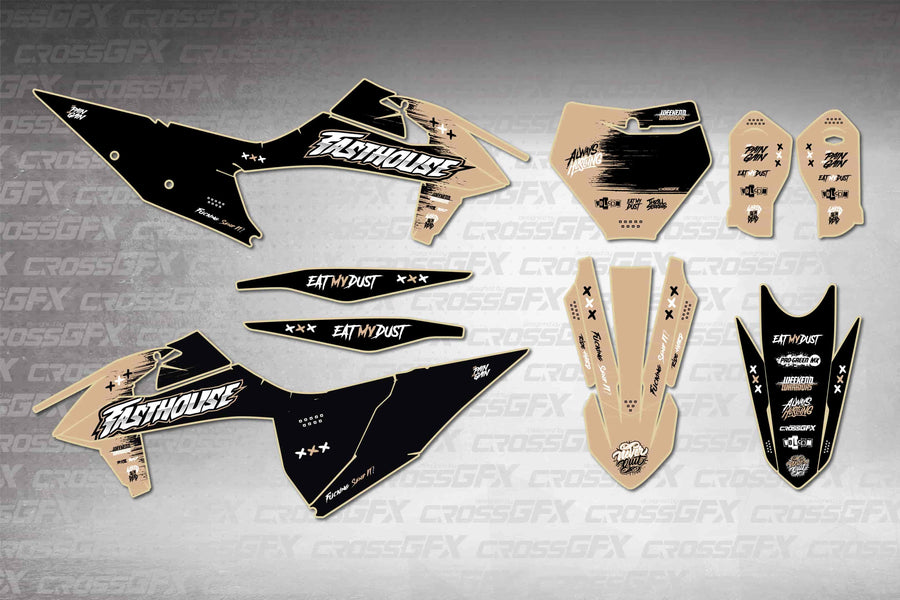 Graphics for KTM XC 2019-2022 - Savage Brown - flat layout showing all decal pieces included