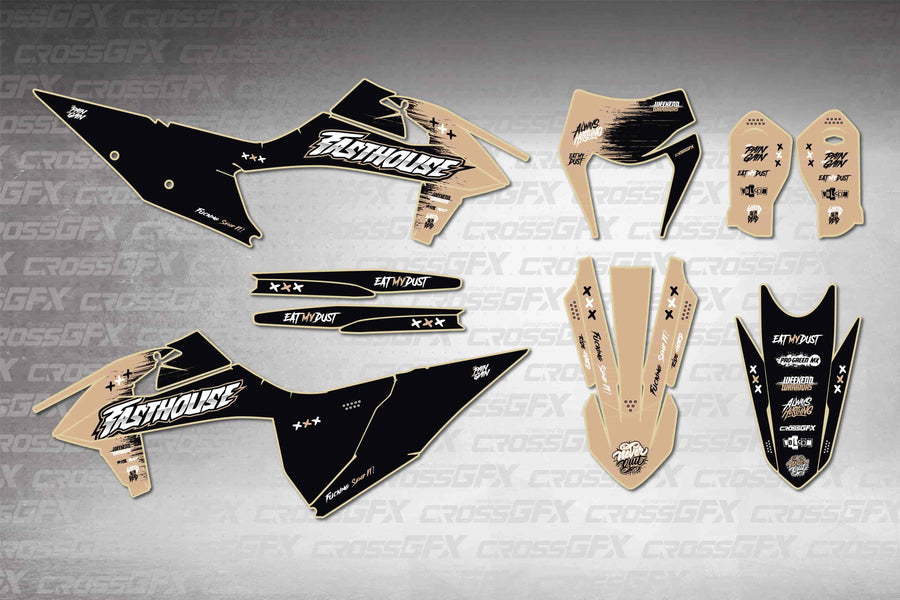 Graphics for KTM XCF-W 2020-2023 - Savage Brown - flat layout showing all decal pieces included