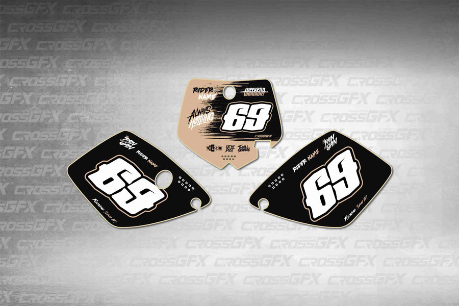 Graphics for KTM 65 SX 2002-2008 - Savage Brown number plate decals - flat layout showing all pieces included