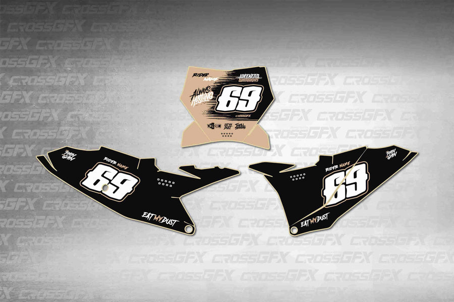Graphics for KTM 85 SX 2025-2026 - Savage Brown number plate decals - flat layout showing all pieces included