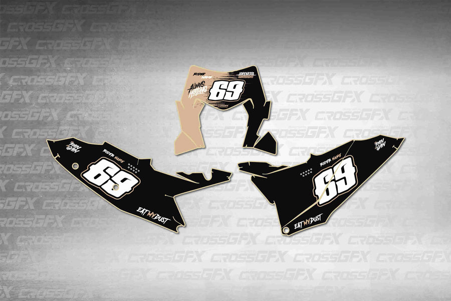 Graphics for KTM EXC-F 2024-2025 - Savage Brown number plate decals - flat layout showing all pieces included