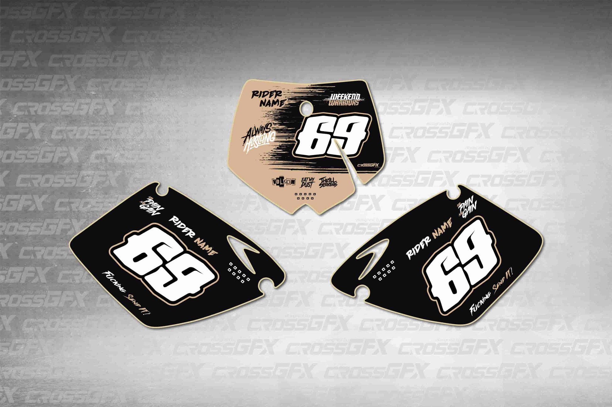 Savage Brown number plate decals for KTM SX 1998-2000 flat layout