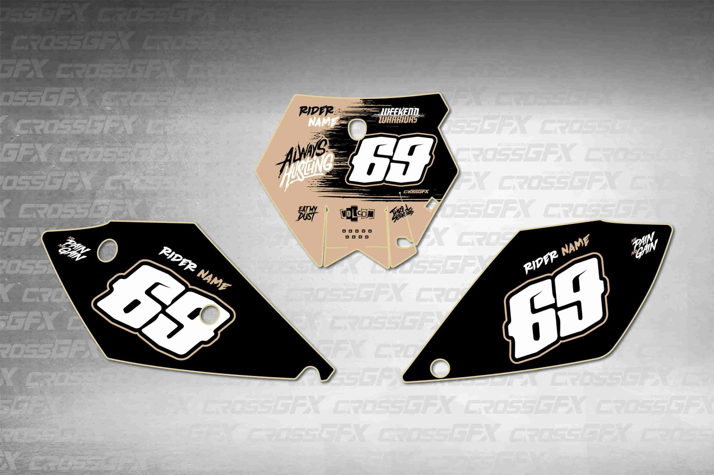 Savage Brown number plate decals for KTM SX 2003-2004, flat layout