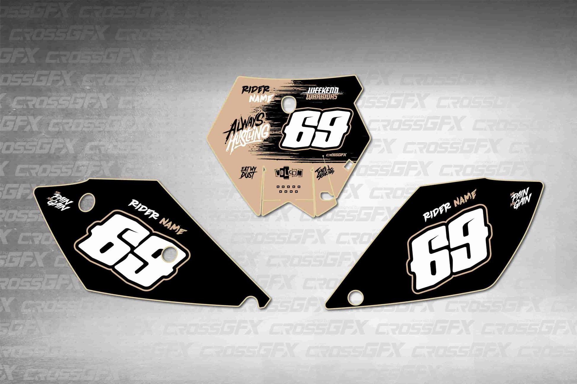 Savage Brown number plate decals for KTM SX 2003-2004, flat layout