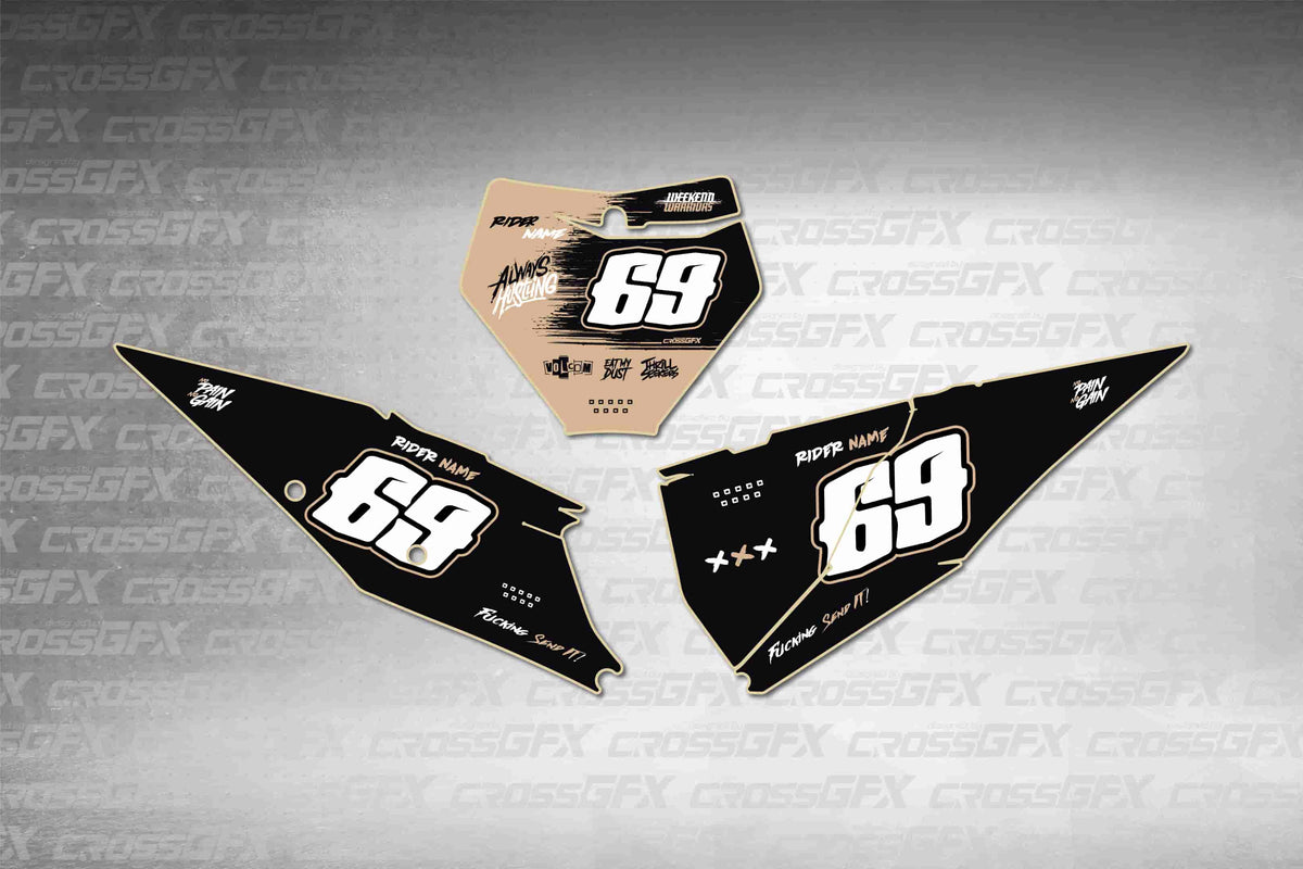 Graphics for KTM SX 2019-2022 - Savage Brown number plate decals - flat layout showing all pieces included