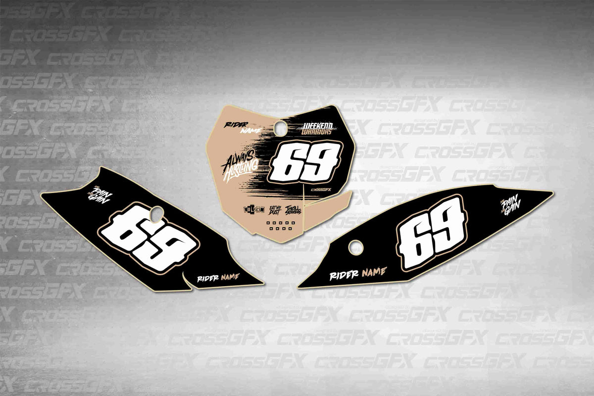 Graphics for KTM XC 2013-2016 - Savage Brown number plate decals - flat layout showing all pieces included