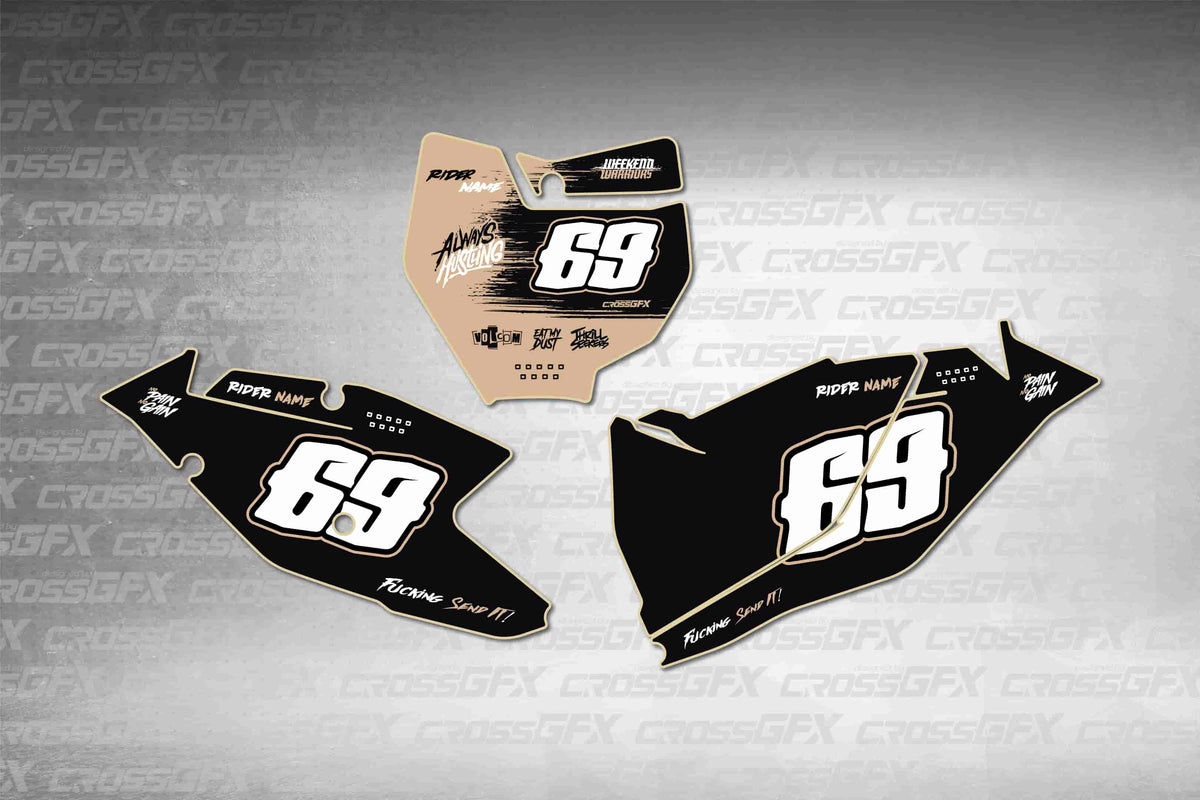 Graphics for KTM XC 2017-2018 - Savage Brown number plate decals - flat layout showing all pieces included