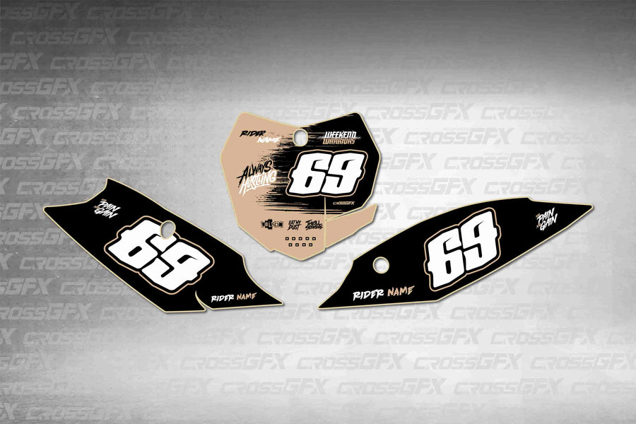 Graphics for KTM XC-F 2013-2015 - Savage Brown number plate decals - flat layout showing all pieces included