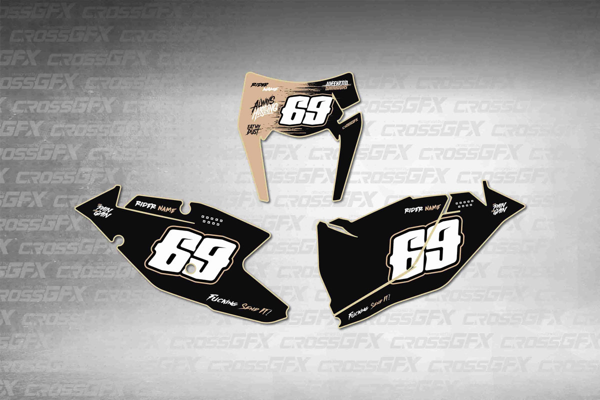 Graphics for KTM XCF-W 2017-2019 - Savage Brown number plate decals - flat layout showing all pieces included