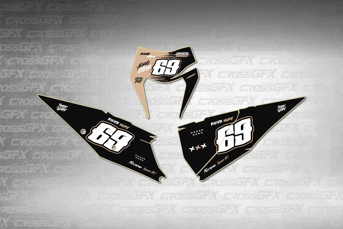 Graphics for KTM XC-W 2020-2023 - Savage Brown number plate decals - flat layout showing all pieces included