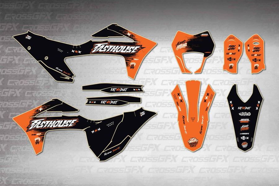 GasGas EC 2021-2023 Savage Orange graphics kit - flat layout showing all decal pieces included