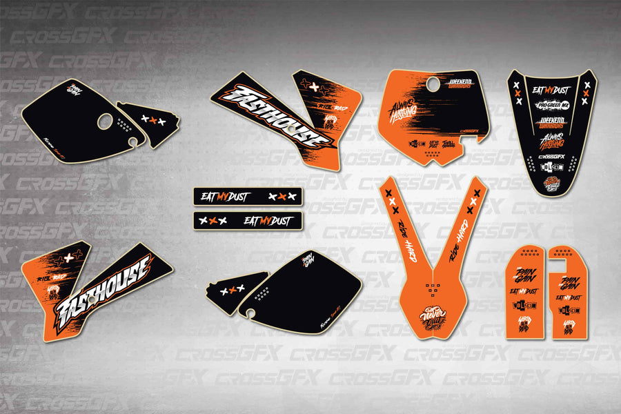 Graphics for KTM 65 SX 2002-2008 - Savage Orange - flat layout showing all decal pieces included