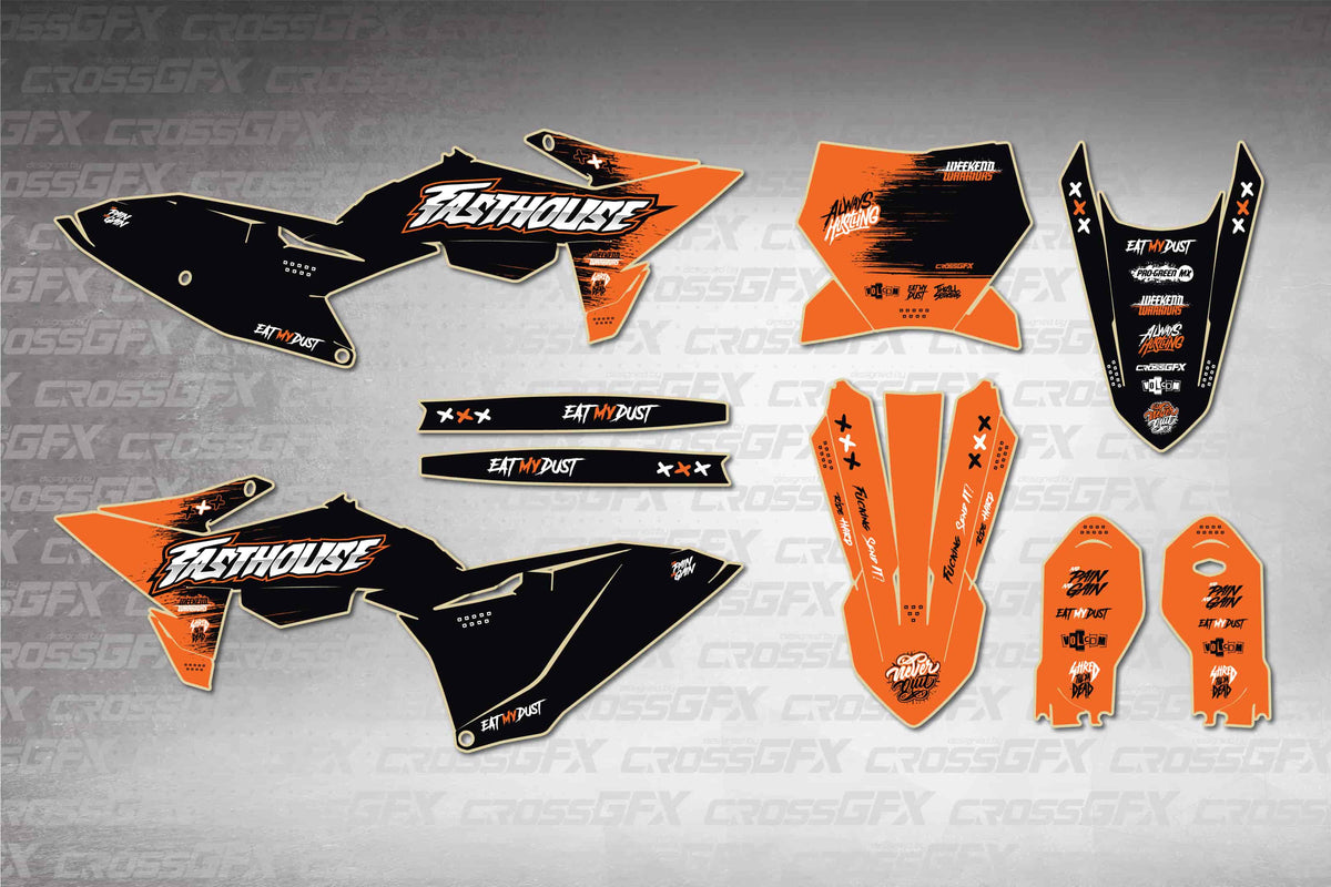 Graphics for KTM 85 SX 2025-2026 - Savage Orange - flat layout showing all decal pieces included