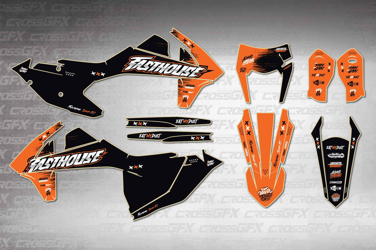 Graphics for KTM EXC 2017-2019 - Savage Orange - flat layout showing all decal pieces included