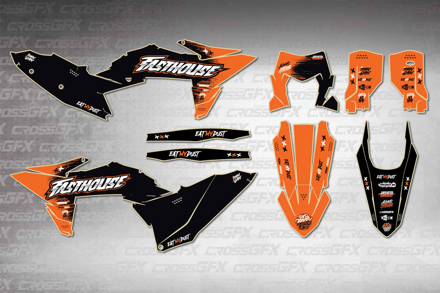 Graphics for KTM EXC 2026 - Savage Orange - flat layout showing all decal pieces included