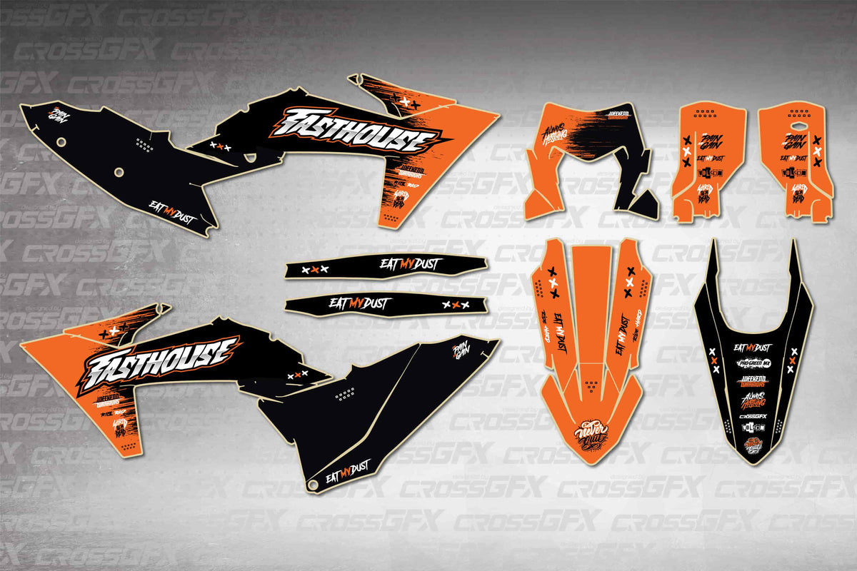 Graphics for KTM EXC-F 2024-2025 - Savage Orange - flat layout showing all decal pieces included