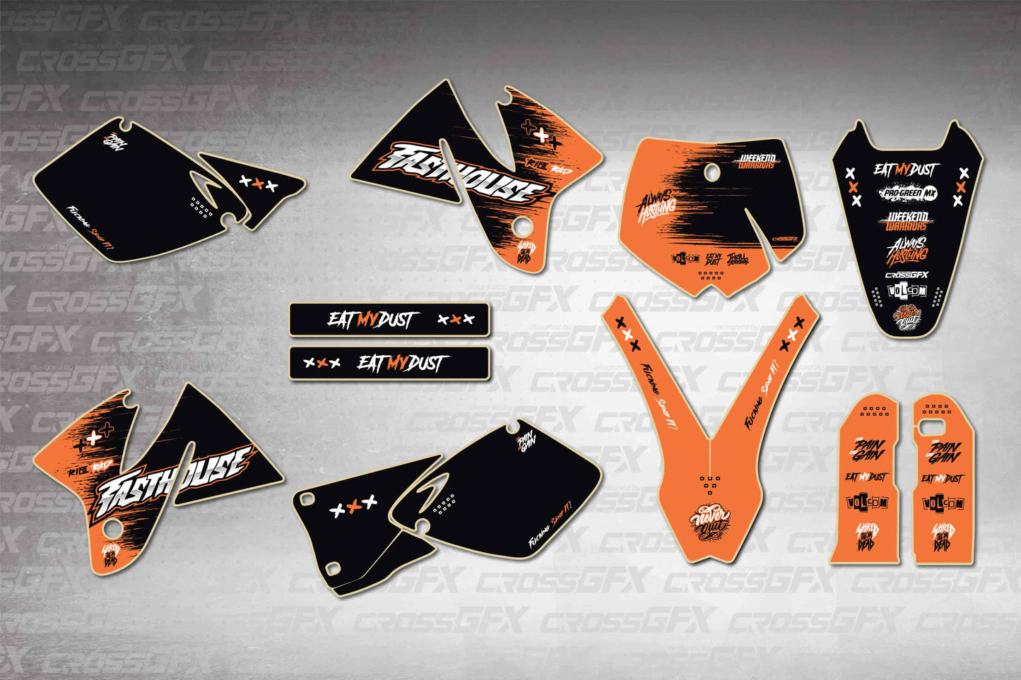 KTM SX Savage Orange graphics kit 2D layout for 1998 - 2000 models.