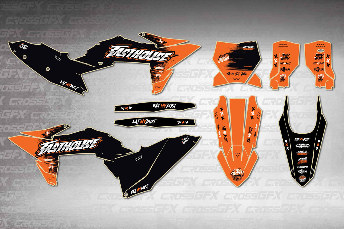 Graphics for KTM SX 2025-2026 - Savage Orange - flat layout showing all decal pieces included