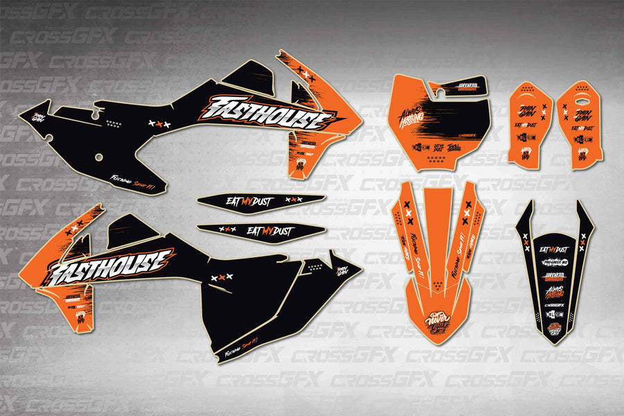 Graphics for KTM XC 2017-2018 - Savage Orange - flat layout showing all decal pieces included