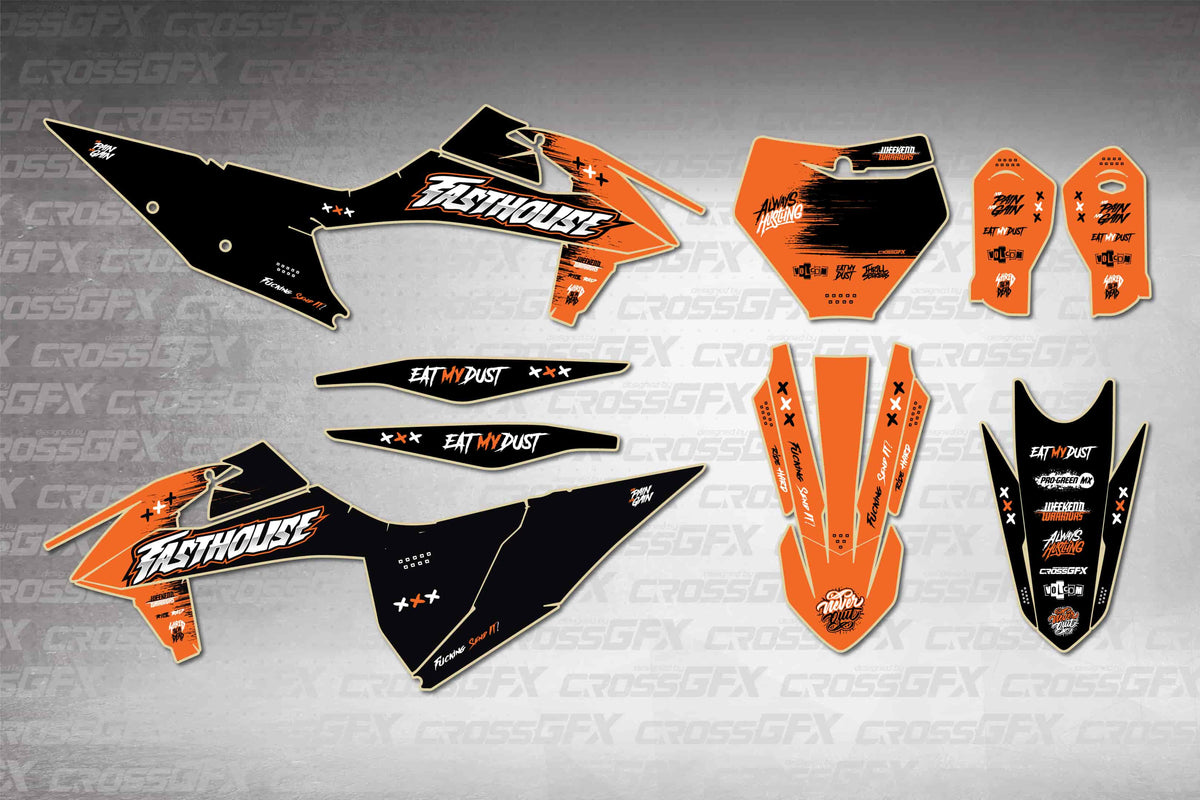 Graphics for KTM XC 2019-2022 - Savage Orange - flat layout showing all decal pieces included