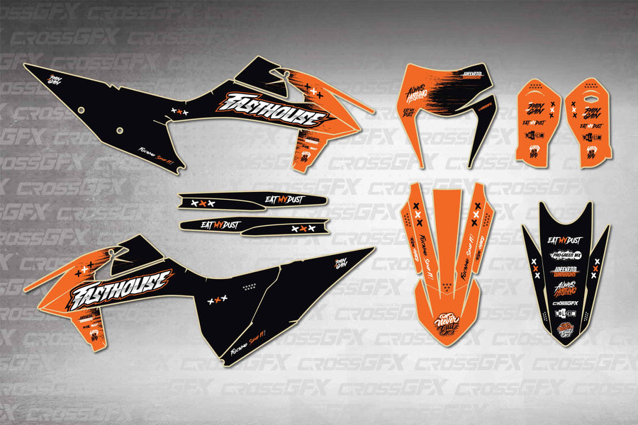 Graphics for KTM XC-W 2020-2023 - Savage Orange - flat layout showing all decal pieces included