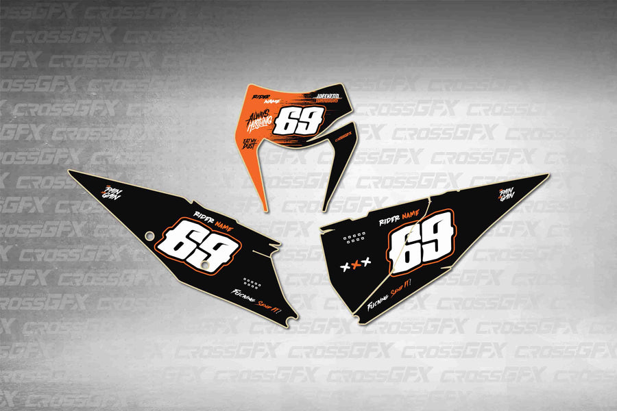 Graphics for KTM EXC-F 2020-2023 - Savage Orange number plate decals - flat layout showing all pieces included