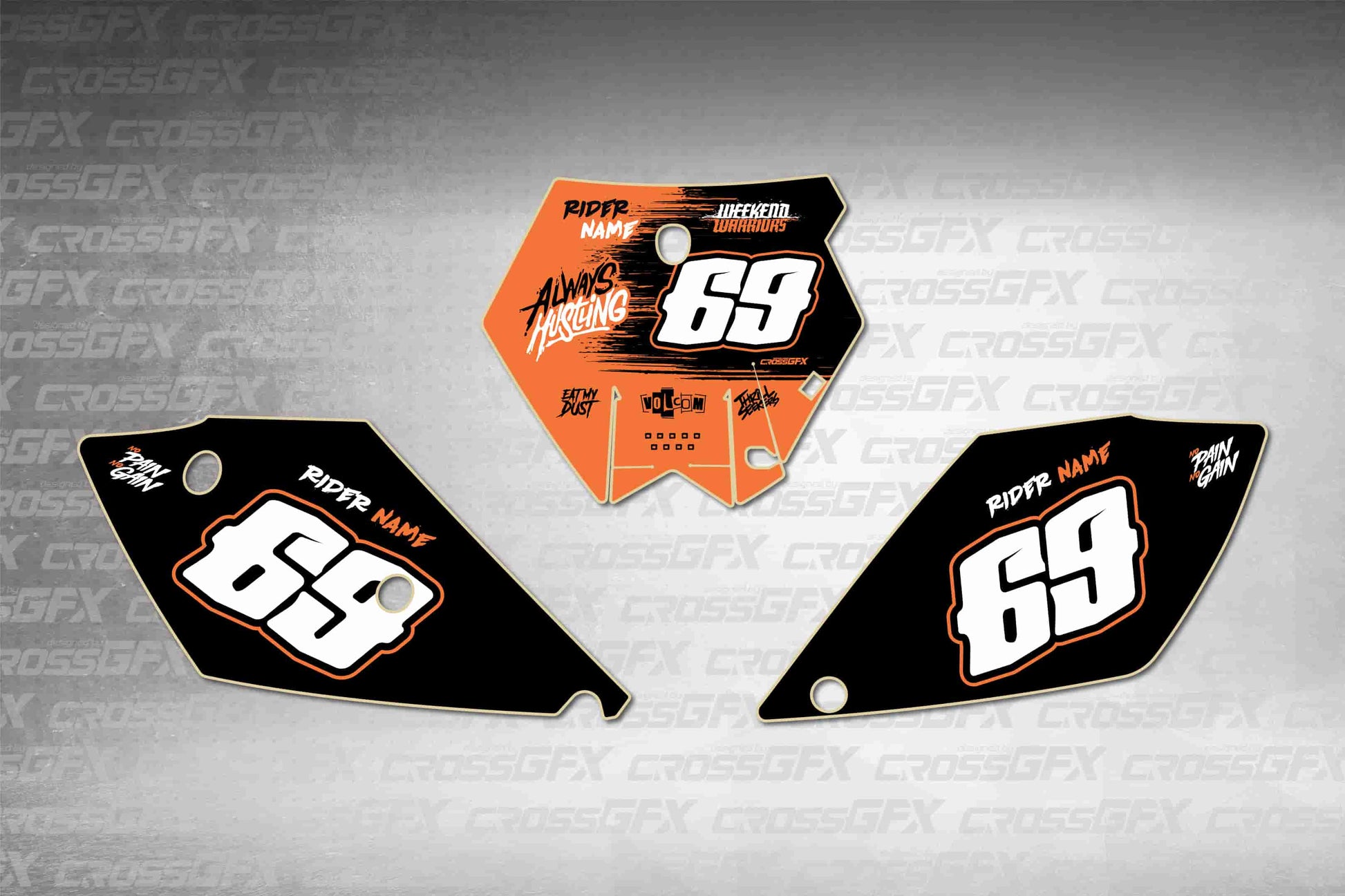 Savage Orange number plate decals for KTM SX 2003-2004, flat layout