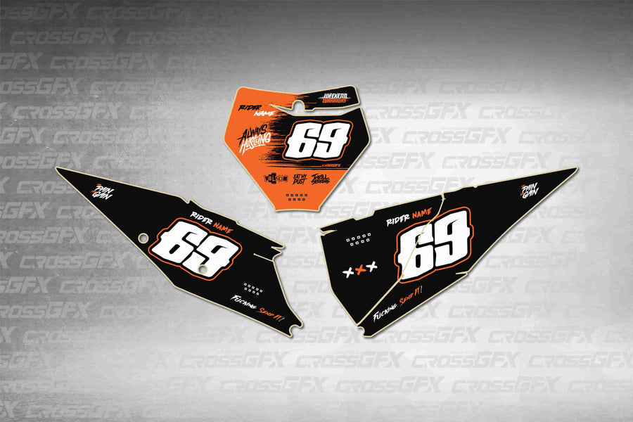 Graphics for KTM SX 2019-2022 - Savage Orange number plate decals - flat layout showing all pieces included
