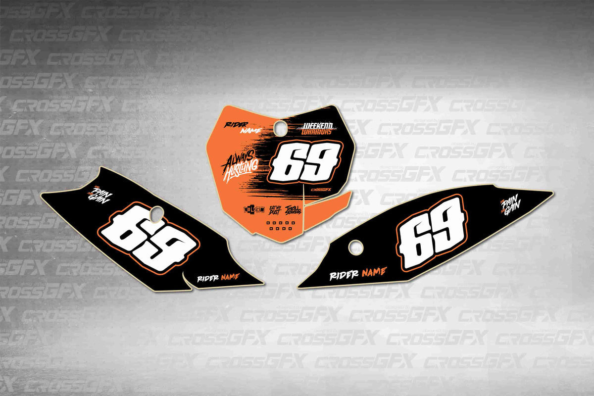 Graphics for KTM XC 2013-2016 - Savage Orange number plate decals - flat layout showing all pieces included
