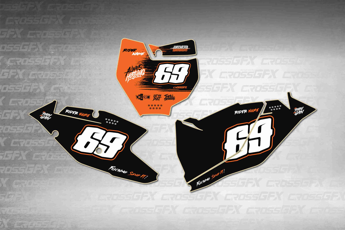 Graphics for KTM XC-F 2016-2018 - Savage Orange number plate decals - flat layout showing all pieces included