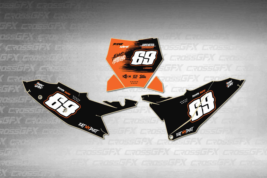 Graphics for KTM XC-F 2025-2026 - Savage Orange number plate decals - flat layout showing all pieces included