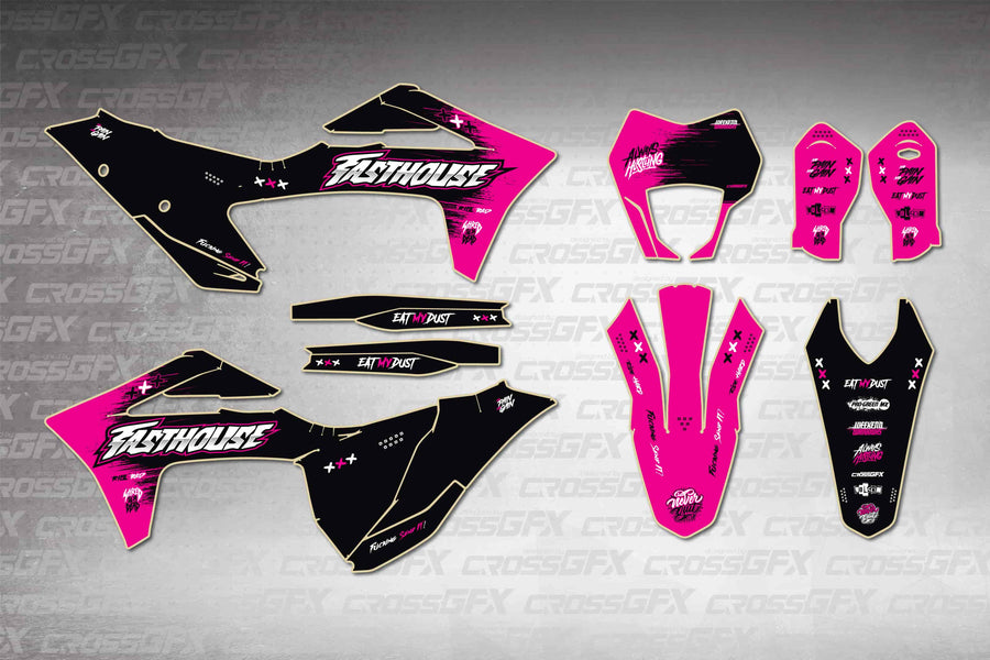 GasGas EC 2021-2023 Savage Pink graphics kit - flat layout showing all decal pieces included