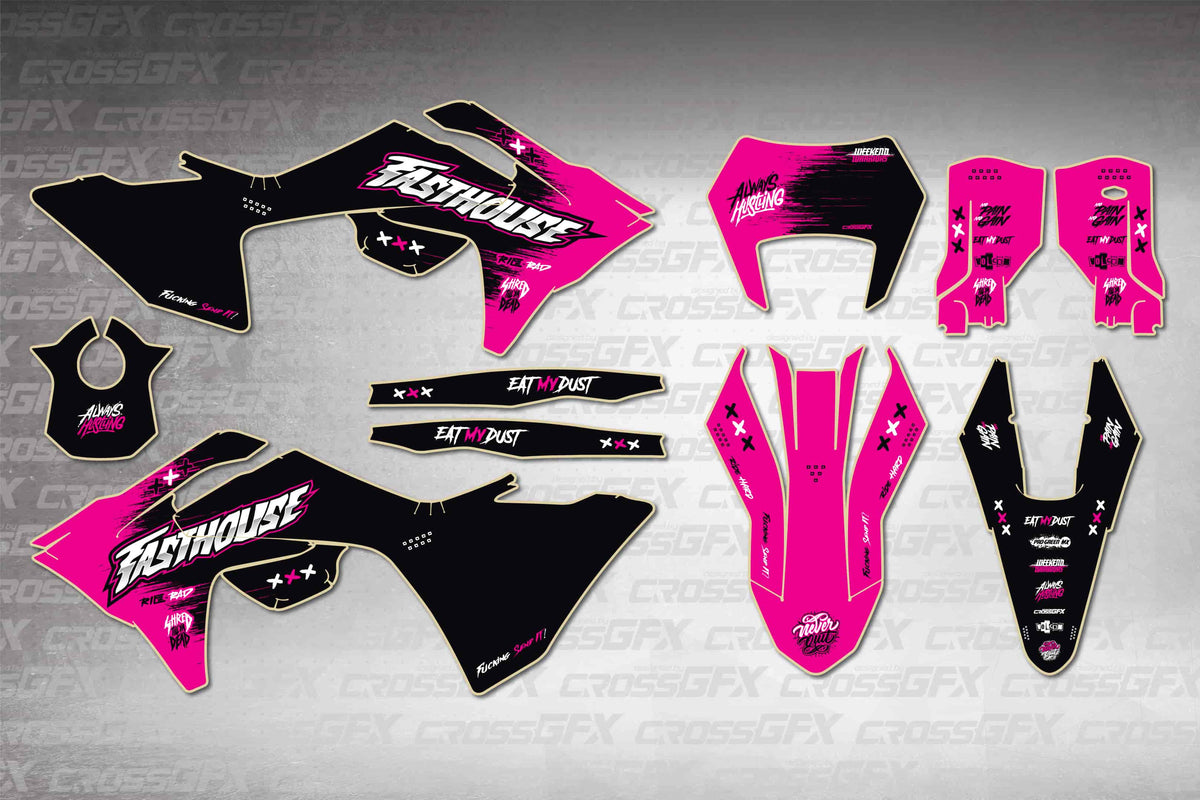 GasGas EC 2024-2026 Savage Pink graphics kit - flat layout showing all decal pieces included