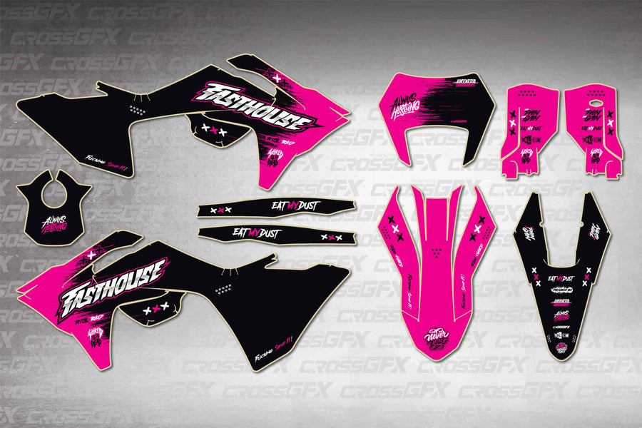 GasGas EC 2024-2026 Savage Pink graphics kit - flat layout showing all decal pieces included