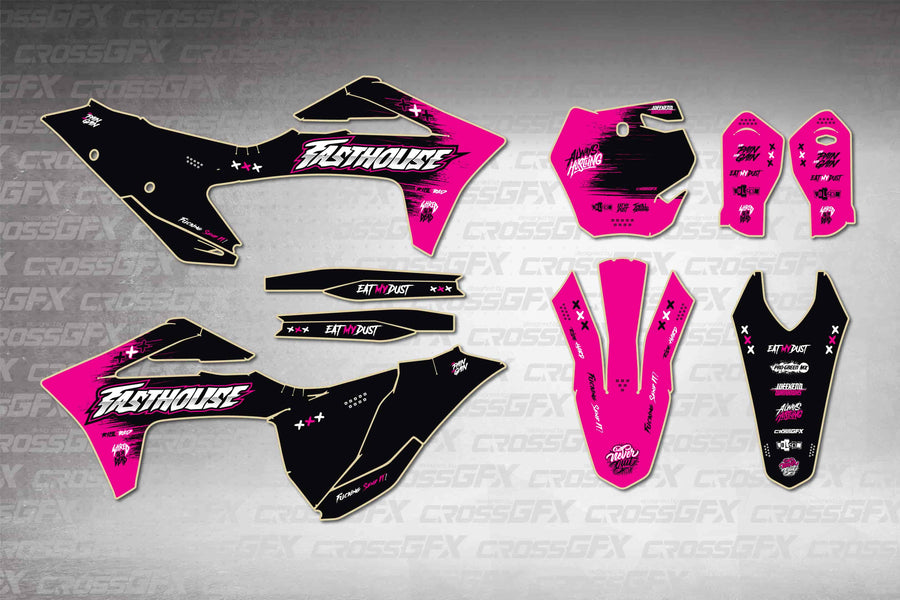 GasGas MC 2021-2023 Savage Pink graphics kit - flat layout showing all decal pieces included