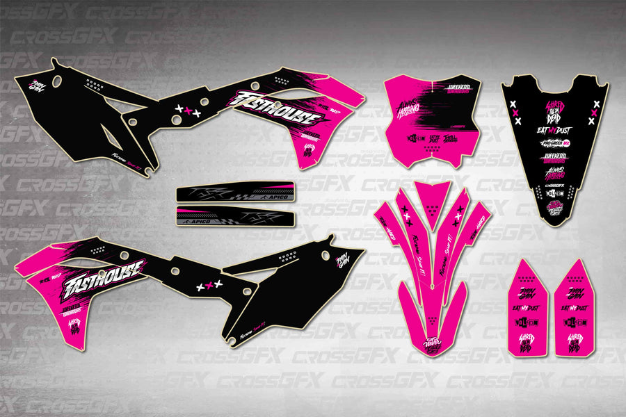 Graphics for Kawasaki KX 250F 2017-2020 - Savage Pink - flat layout showing all decal pieces included