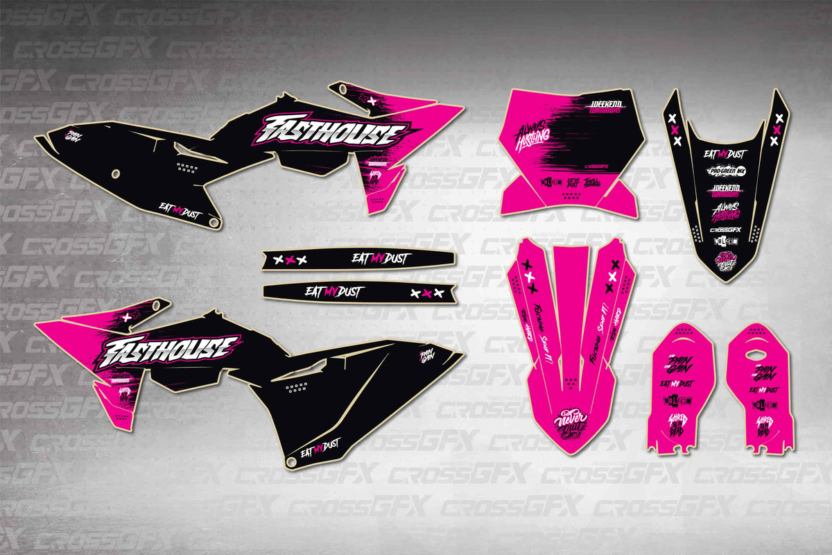 Graphics for KTM 85 SX 2025-2026 - Savage Pink - flat layout showing all decal pieces included