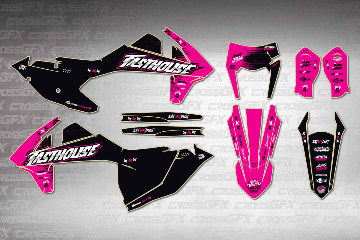 Graphics for KTM EXC 2017-2019 - Savage Pink - flat layout showing all decal pieces included