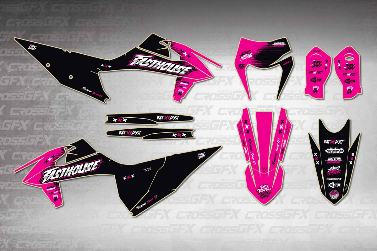 Graphics for KTM EXC 2020-2023 - Savage Pink - flat layout showing all decal pieces included